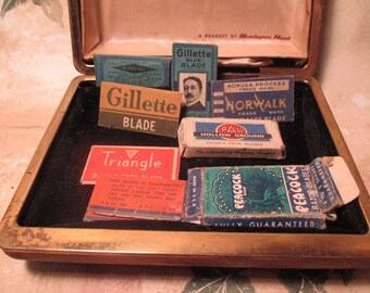 OLD REMINGTON Estuche de afeitar Gillette Norwalk Triangle Pal Peacock Blades ANTIGUO