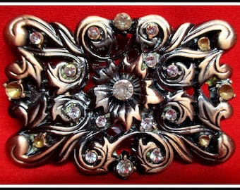 Hebilla de cinturón de bronce antiguo hecha a mano con diamantes de imitación de diseñador