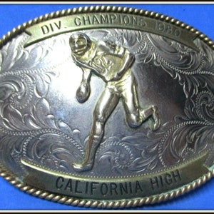1980 FOOTBALL TROPHY Montana Silversmiths Columbus Montana German Silver Usa Made Belt Buckle