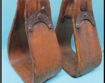 Raro PAIR 1800's Estribos estilo plantación de roble hechos a mano de madera