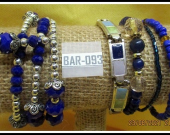 5 pulseras surtidas vintage y modernas hermosas cuentas negras, azules y plateadas