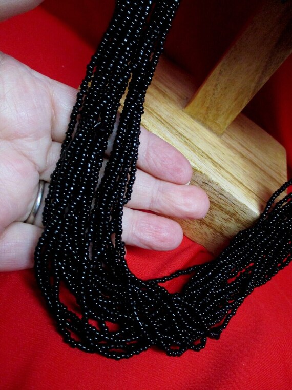 Beautiful BLACK Vintage Older Style Seed Bead Lon… - image 2