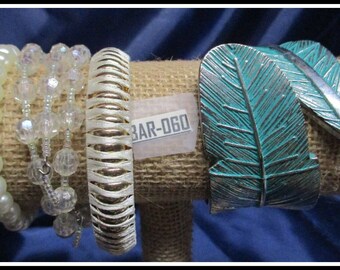 4 beaux bracelets assortis vintage à clip en feuille d'or blanc sur NICE !