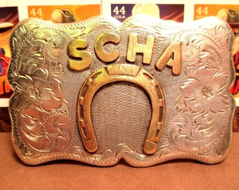 DIABLO Hebilla de cinturón de trofeo de caballo de corte SCHA de plata de ley maciza HERMOSA