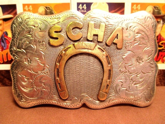 DIABLO Solid Sterling Silver SCHA Cutting Horse Trophy Belt Buckle BEAUTIFUL