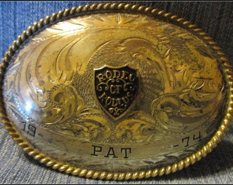 Vintage 1974 SOLID STERLING SILVER Front Rodeo of Rodeos von B-K Pat Gürtelschnalle