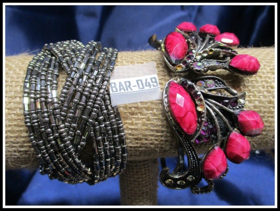 2 Vintage Beautiful Assorted Bracelets WIDE Beade… - image 1
