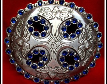 Boucle de ceinture look gothique en filigrane argent antique bleu de créateur Enom droit d'auteur
