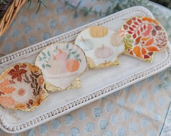 Fall Autumn Pumpkin Handmade Scallop Shell Trinket Dish Jewelry Dish Gift