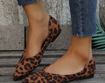 Zapatos de gamuza con estampado de leopardo, antideslizantes, planos y ligeros para mujer