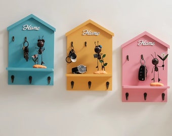 home shaped wall-mounted key storage box  Wall Hanging Mediterranean House Key Box Storage Creative Home Wooden Crafts