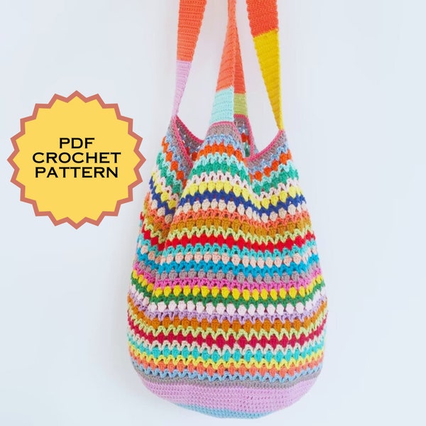Crochet PATTERN summer bag, Colorful Bag, Pattern Tutorial PDF in English, EASY crochet pattern, beach bag crochet pattern