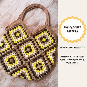 Crochet PATTERN granny square tote bag, Pattern Tutorial PDF in English, EASY crochet pattern | Granny Square Design, tote bag crochet