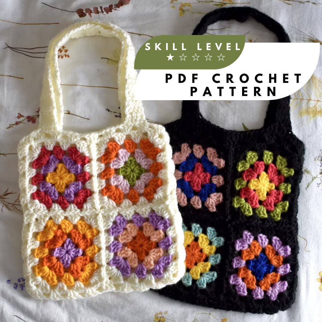 Granny Square Crochet Tote Bag PATTERN: Easy Tutorial (PDF)