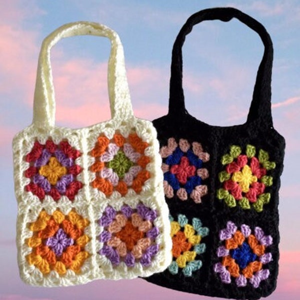 Crochet PATTERN granny square tote bag, Pattern Tutorial PDF in English, EASY crochet pattern