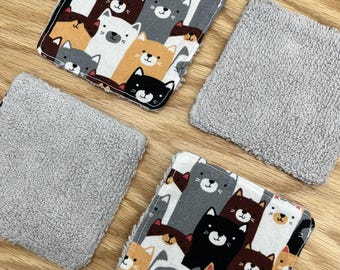 Set of 8 makeup remover pads, Washable makeup remover pad, Reusable, Facial cotton, Eco-friendly terry cloth makeup remover pad, Cats