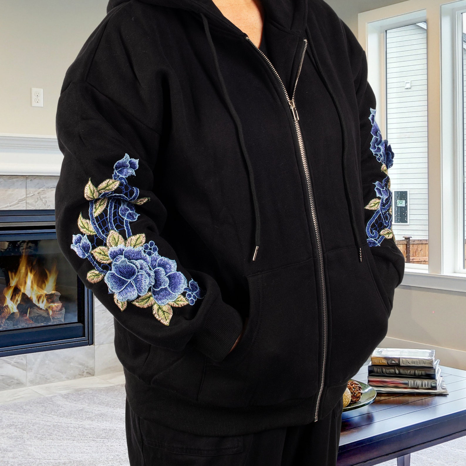 PLUS Garden Bouquet Embroidered Blue Top