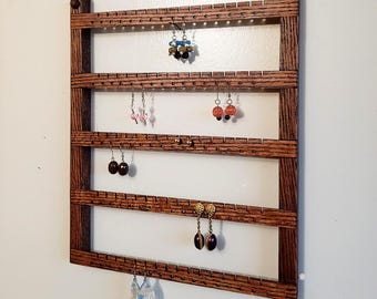 Buy One Get One Free - 80 Pair Oak Wall Mount Earring Organizer, Jewelry Holder, Jewelry Organizer, Earring Holder