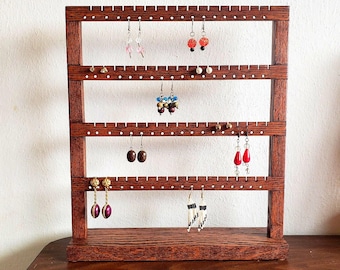 72-Pair Oak Tabletop Earring Organizer, Jewelry Display Stands, Earrings, Wooden Display Stands, Jewelry Organizers, Earring Slats