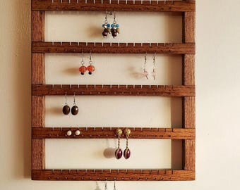 80 Pair Oak Wall Hanging Earring Organizer, Jewelry Holder, Jewelry Organizer, Earring Holder