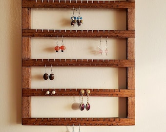 Organizador de pendientes de pared de roble para 80 pares, soporte para joyas, organizador de joyas, soporte para pendientes