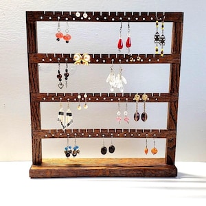 64- Pair Oak Wood Earring Holder Stand, Jewelry Organizer