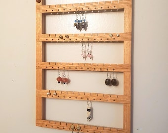 60 Pair Oak Wall Mount Earring Organizer, Jewelry Display, Jewelry Organizers, Earring Holders, Jewelry Box