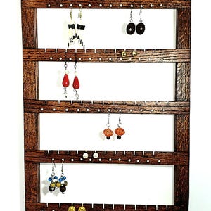 60-Pair Wall Mount Earring Organizer: Handmade Hardwood Jewelry Holder,
