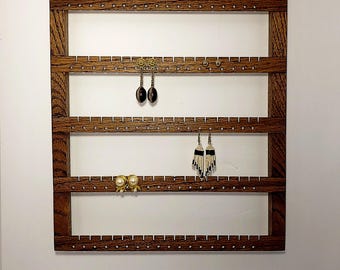 80 Pair Oak Wall Mount Earring Organizer, Jewelry Holder, Jewelry Organizer, Earring Holder