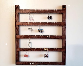 Buy One Get One Free - 80 Pair Oak Wall Mount Earring Organizer, Jewelry Holder, Jewelry Organizer, Earring Holder
