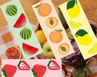 Digital bookmark with fruits, 2*6 instant download for lovers of juicy fruits