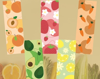 Segnalibro digitale con frutta e verdura, download istantaneo 2*6 per gli amanti dei colori vivaci
