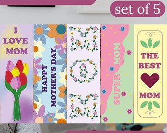 Conjunto de marcadores de página para impressão para o Dia das Mães - Presentes atenciosos para a mãe - Desenhos florais - Faça você mesmo - Download instantâneo