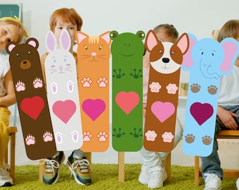 Digital Bookmark Set: Cat, Dog, Frog, Elephant, Bear & Rabbit - Instant Download for Animal Lovers