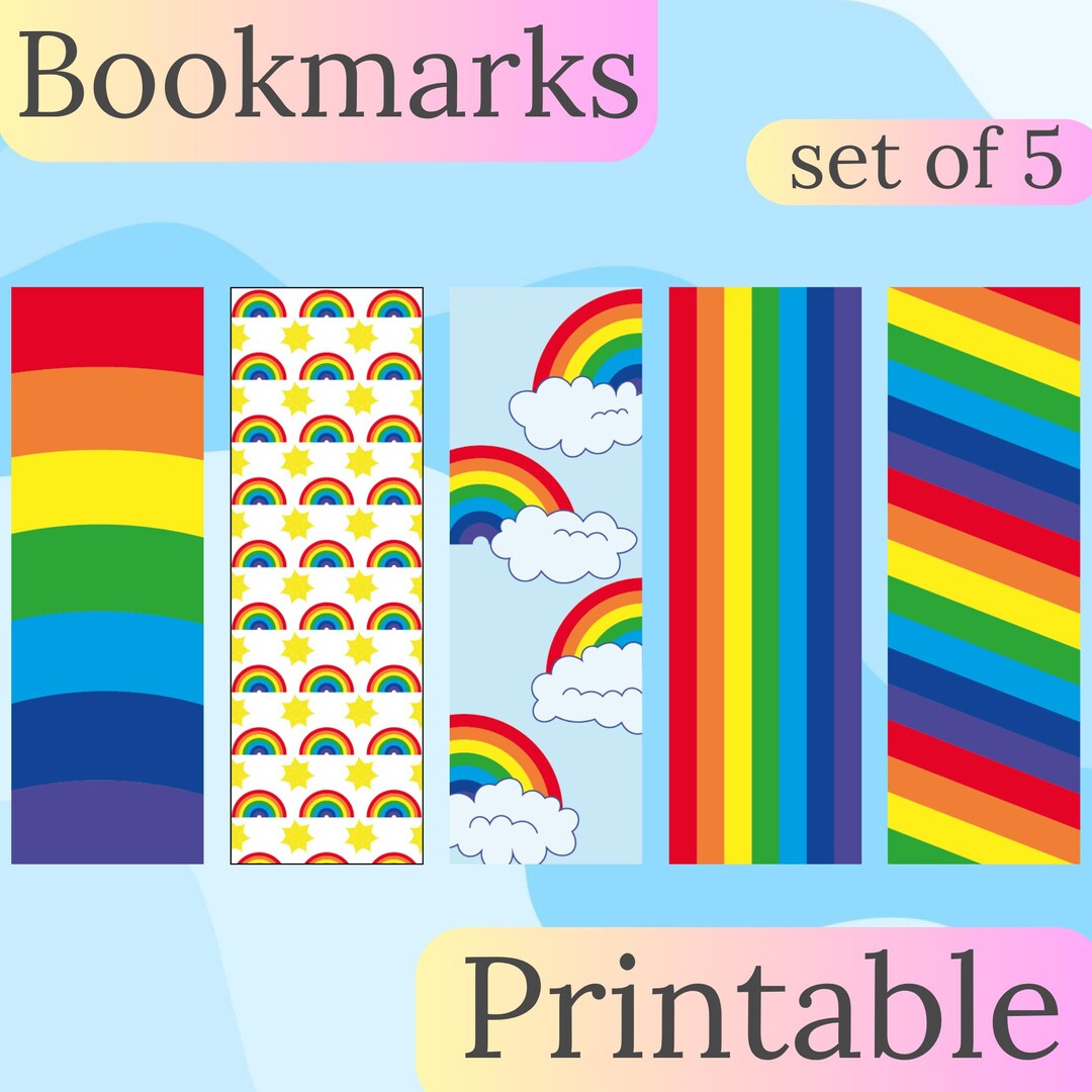 Set of 5 Printable Bookmarks With Rainbow Design - Colorful Book ...