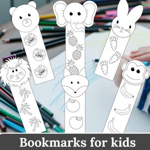 Afdrukbare bladwijzers - digitaal cadeau voor kinderen - direct downloaden - dieren kleurplaten - vos, beer, aap, konijn, olifant - milieuvriendelijk