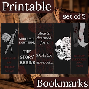 Zakładki do wydruku Dark Romance | Zestaw Gothic Love | Fantasy Horror | Wrogowie do kochanków | Tragiczny romans | Mroczny estetyczny prezent