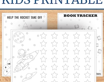 Reward Chart | Book Tracker Kids | Printable Coloring | Summer Reading Log | Space Themed Decor | Homeschooling | Gift for children