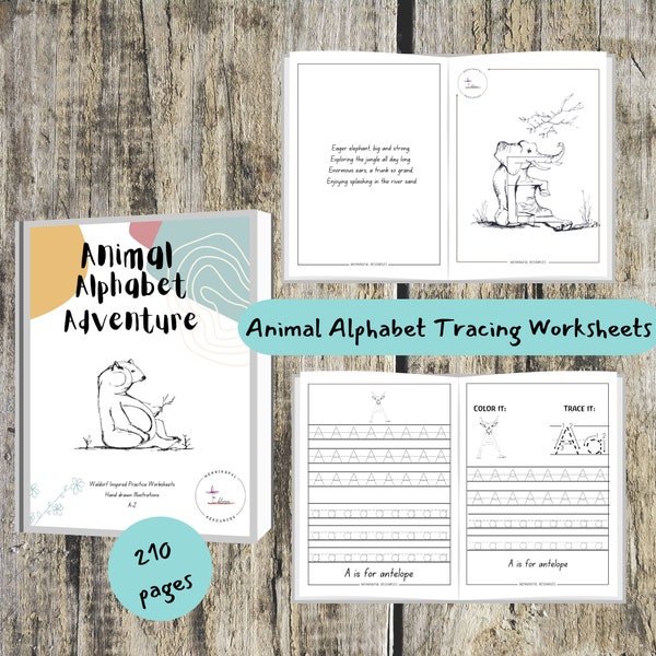 ANIMAL ALPHABET printable TRACING worksheet Waldorf inspired for kids
