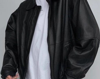 Women Oversized Bomber Athletic Lambskin Soft Real Leather Jacket ,Casual Wear Oversize Genuine Black Jacket, gift for her