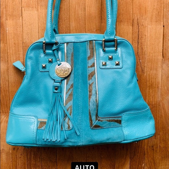 Sharif blue leather Crossbody Vintage purse - image 7