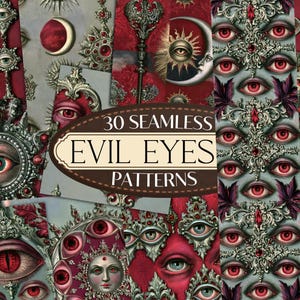 Evil Eye Seamless Pattern Bundle, Magical Pagan Paper, Gothic Holiday Paper, Evil Eye Pattern, Occult Pattern, Tarot Pattern, All Seeing Eye