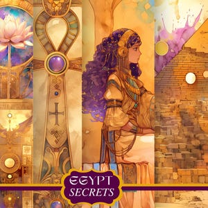 Secret Egypt Digitaal papier Aquarel Egyptische patronen Pastel Egypte Junk Journal Scrapbooking Oude Egypte bundel Oude Egypte Achtergrond