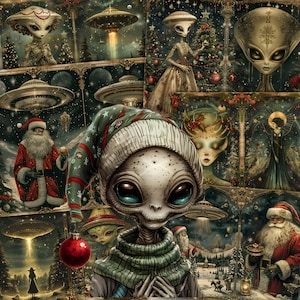 Kerst Alien Junk Journal Kit Vintage Aliens junk Journal UFO afdrukbare UFO Junk Journal Space Journal Top Secret Alien Abduction Papers