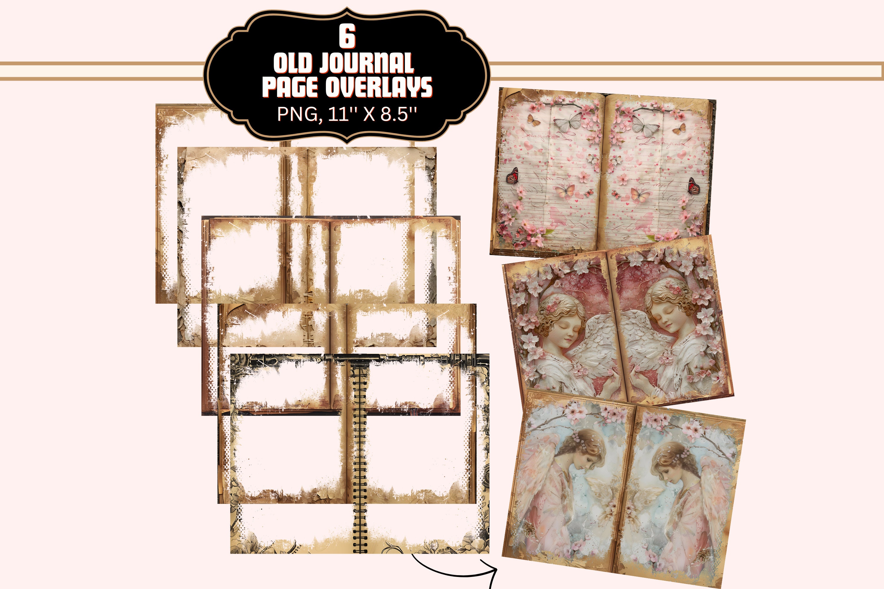 Old Pages Junk Journal Overlays Vintage Journal Overlay Junk Journal Template Overlay Journal Page PNG  Overlay Vintage Frame Template