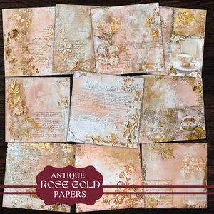 Romantisches altes Papier Rose Gold Grunge Papiere Abstrakt Rose Gold gealtert verblasste Tapete Antikes Papier Kit Download Digital gealterte Papiere