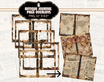 Antique Old Pages Junk Journal Overlays Vintage Journal Overlay Junk Journal Template Overlay Journal Page  Overlay Vintage Frame Template