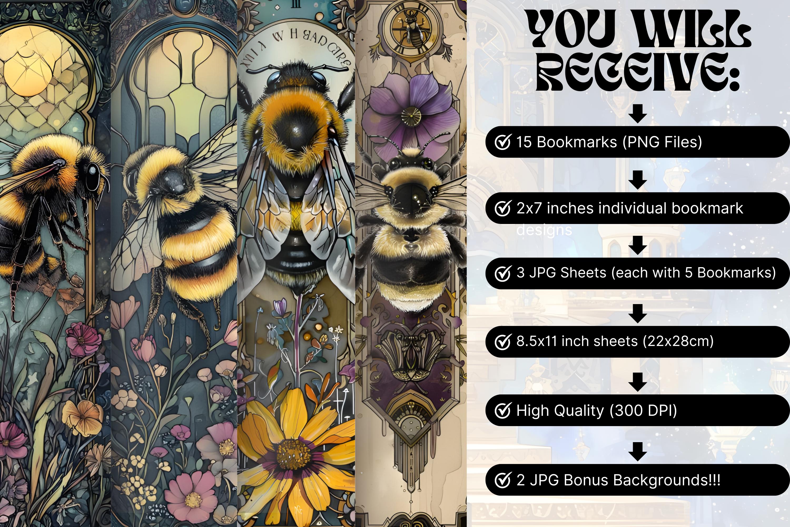 Vintage Bees Digital Bookmarks Honey Bees Bookmarks Eco-friendly ...