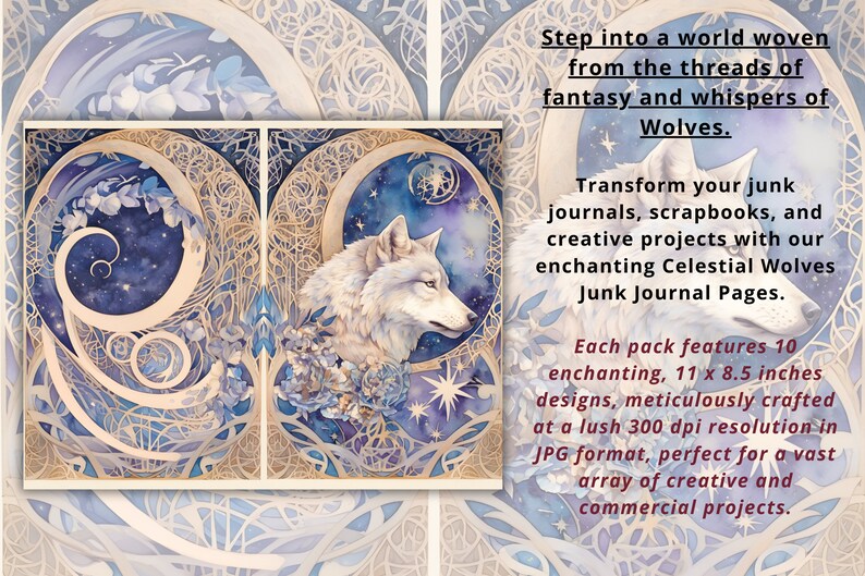 Celestial Wolves Junk Journal Pages Wolf Digital Journal Kit Grimoire ...