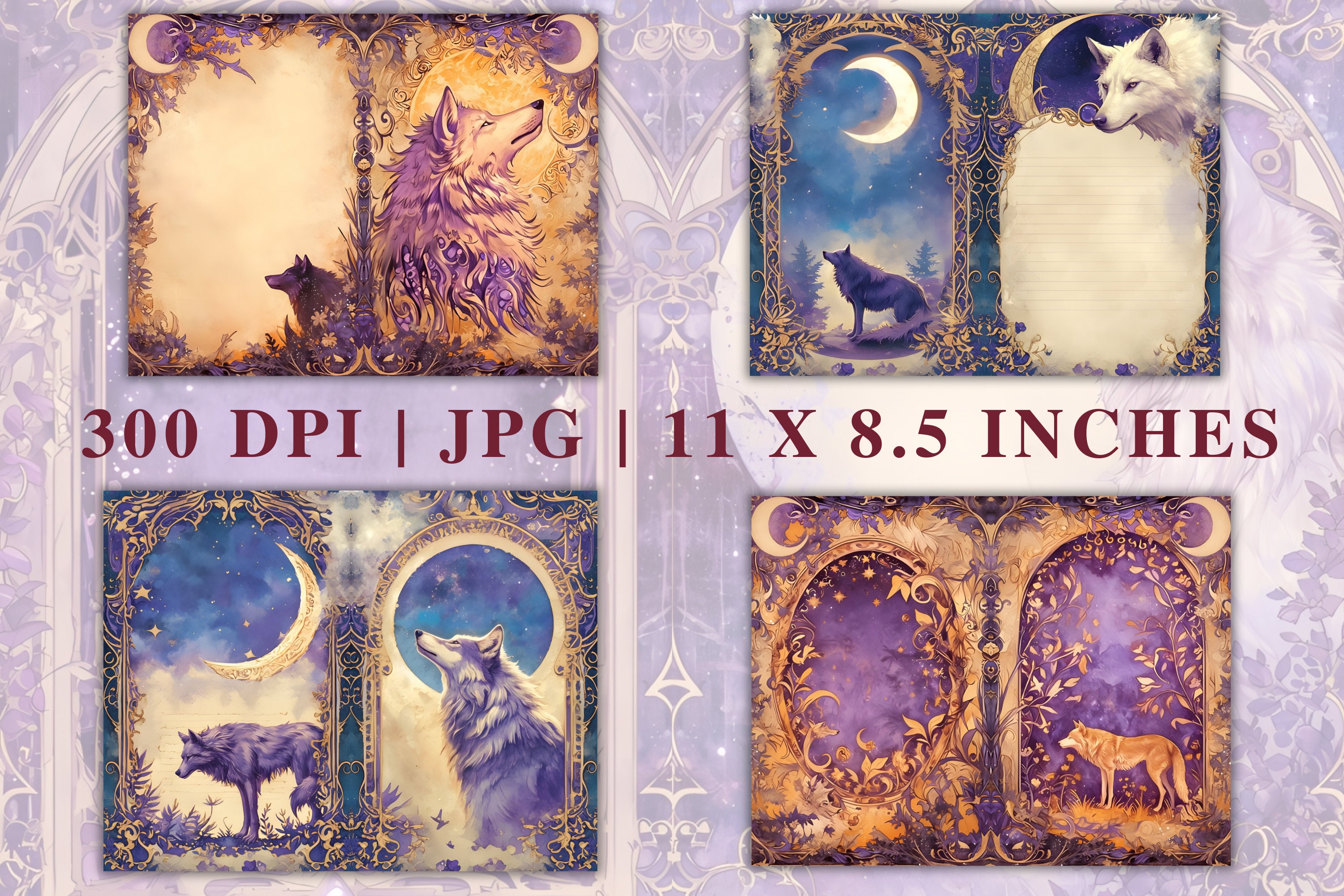 Celestial Wolves Junk Journal Pages Wolf Digital Journal Kit Grimoire ...